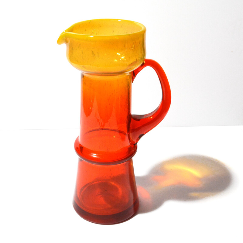 Vintage handmade glass pitcher by Zbigniew Horbowy for Huta Szkła Sudety, Poland 1970