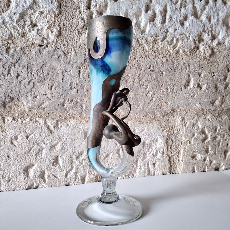 Vintage blown glass vase by Filip Ravert, 1980