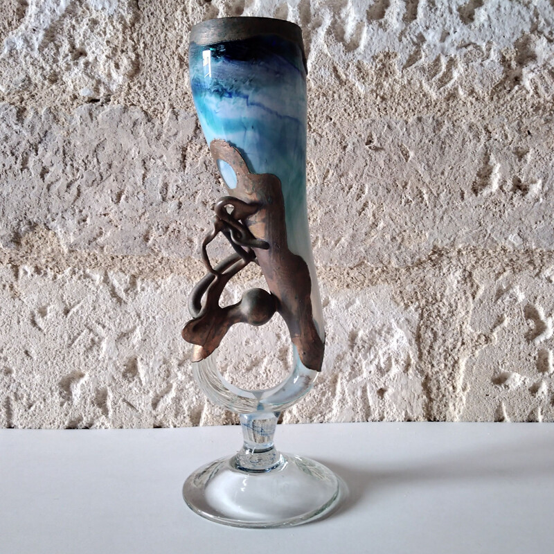 Vase vintage en verre soufflé par Filip Ravert, 1980