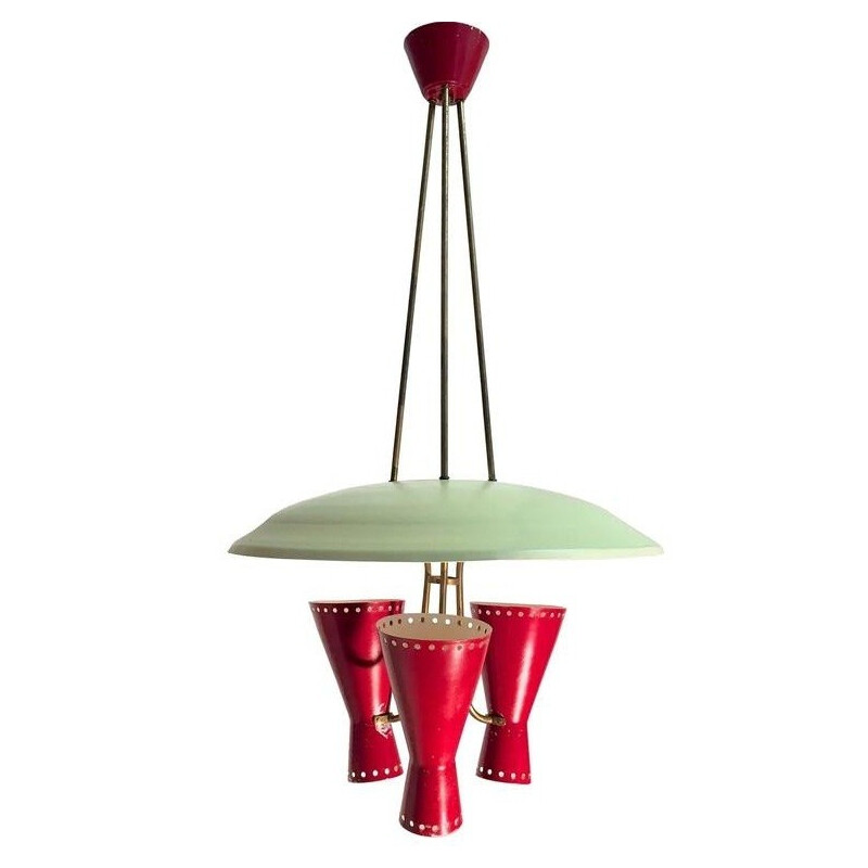 Italian Disc Chandelier with Diabolo Shaped Sconces - 1950s