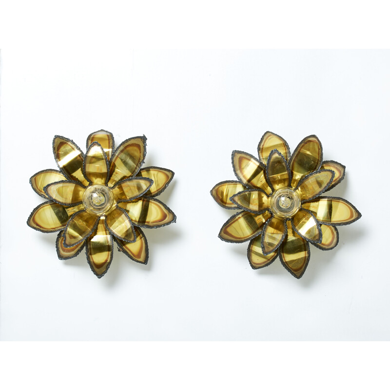 Pair of vintage brass flower sconces by Christian Techoueyres for Maison Jansen, 1970