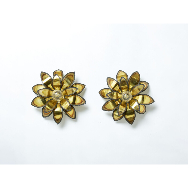 Pair of vintage brass flower sconces by Christian Techoueyres for Maison Jansen, 1970