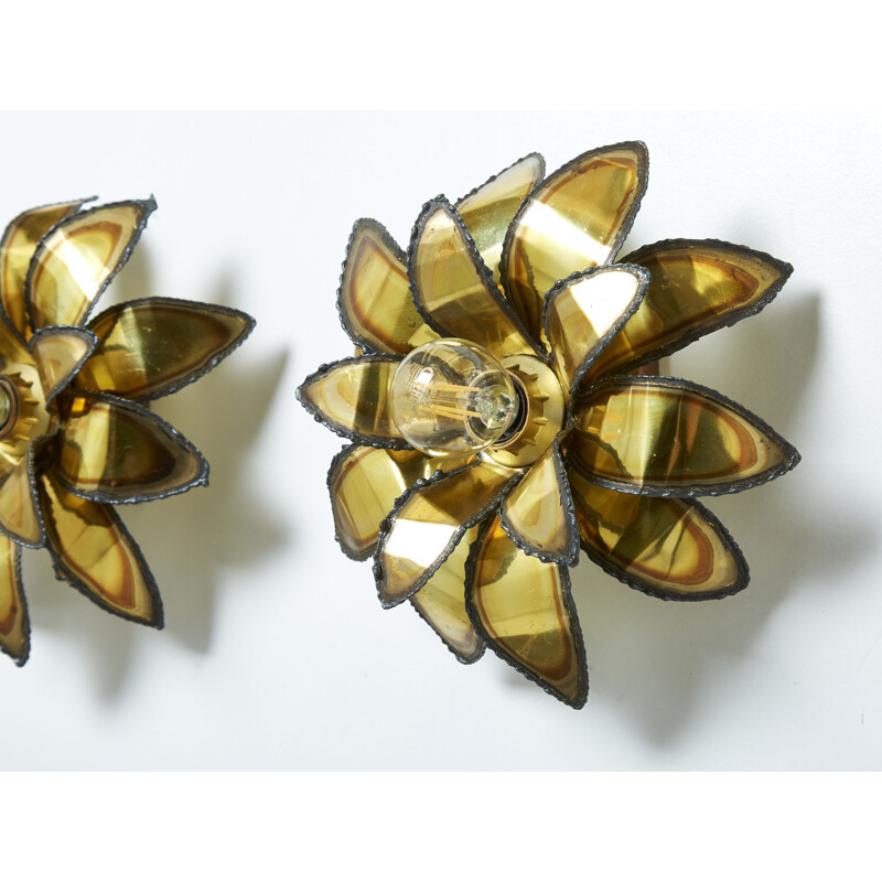 Pair of vintage brass flower sconces by Christian Techoueyres for Maison Jansen, 1970