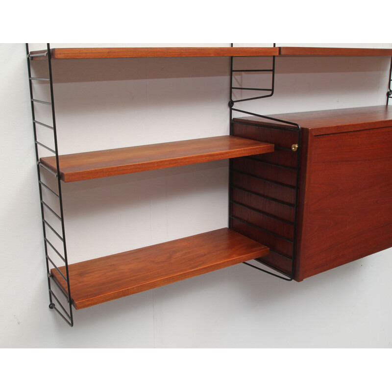 Vintage wall unit in teak by Nisse Strinning for String, Sweden 1960s