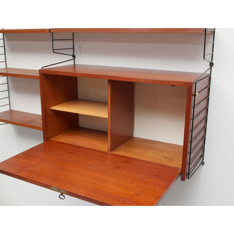 Vintage wall unit in teak by Nisse Strinning for String, Sweden 1960s