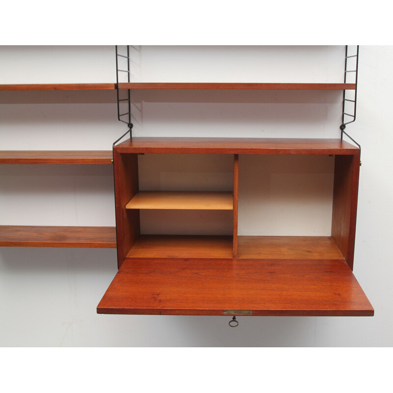 Vintage wall unit in teak by Nisse Strinning for String, Sweden 1960s