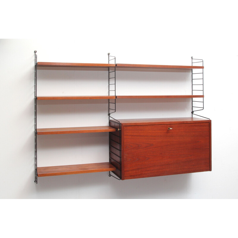 Vintage wall unit in teak by Nisse Strinning for String, Sweden 1960s