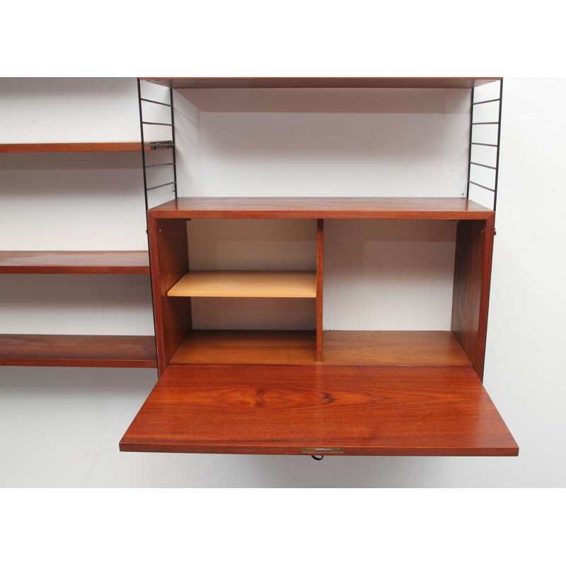 Vintage wall unit in teak by Nisse Strinning for String, Sweden 1960s