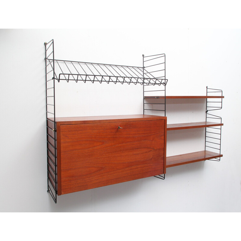 Vintage wall unit in teak by Nisse Strinning for String, Sweden 1960s