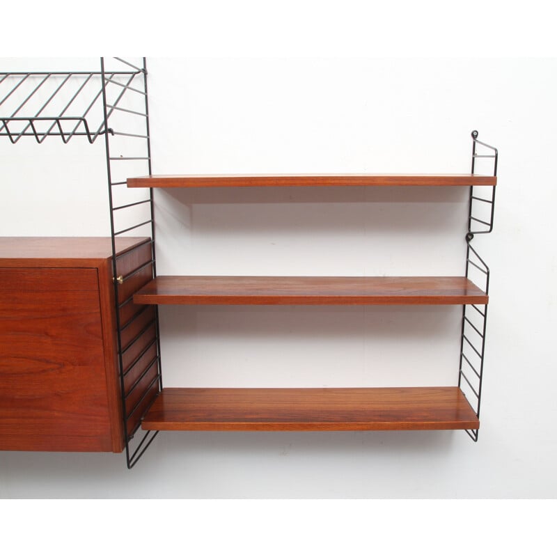 Vintage wall unit in teak by Nisse Strinning for String, Sweden 1960s