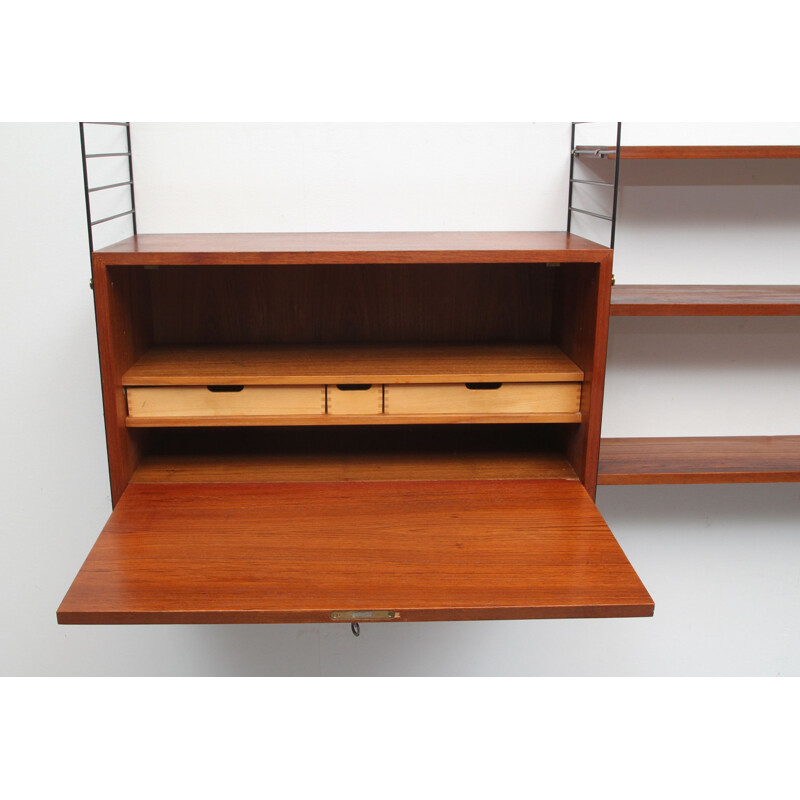 Vintage wall unit in teak by Nisse Strinning for String, Sweden 1960s