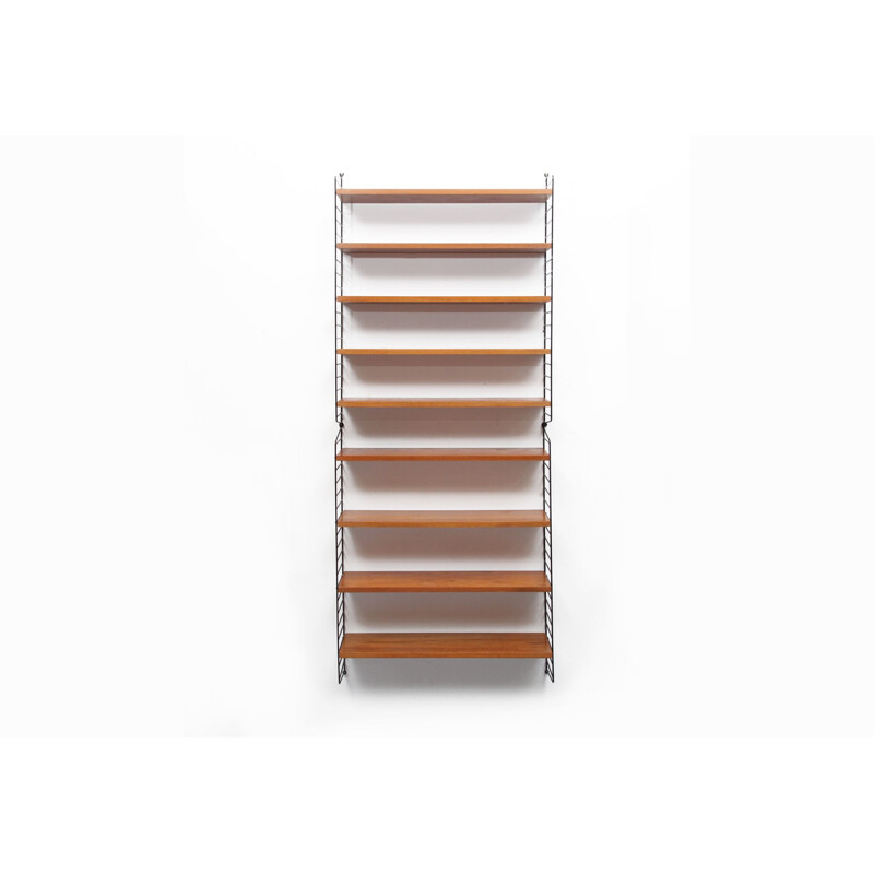 Vintage wall unit in teak with 9 shelves by Nisse Strinning for String, Sweden 1960s