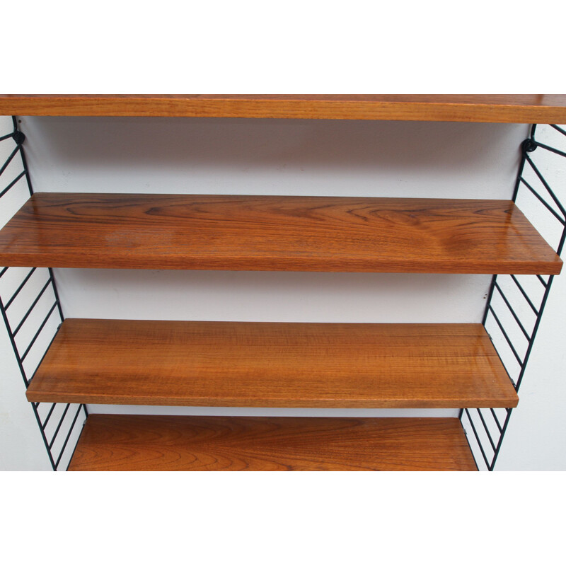 Vintage wall unit in teak with 9 shelves by Nisse Strinning for String, Sweden 1960s