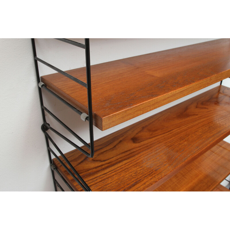 Vintage wall unit in teak with 9 shelves by Nisse Strinning for String, Sweden 1960s