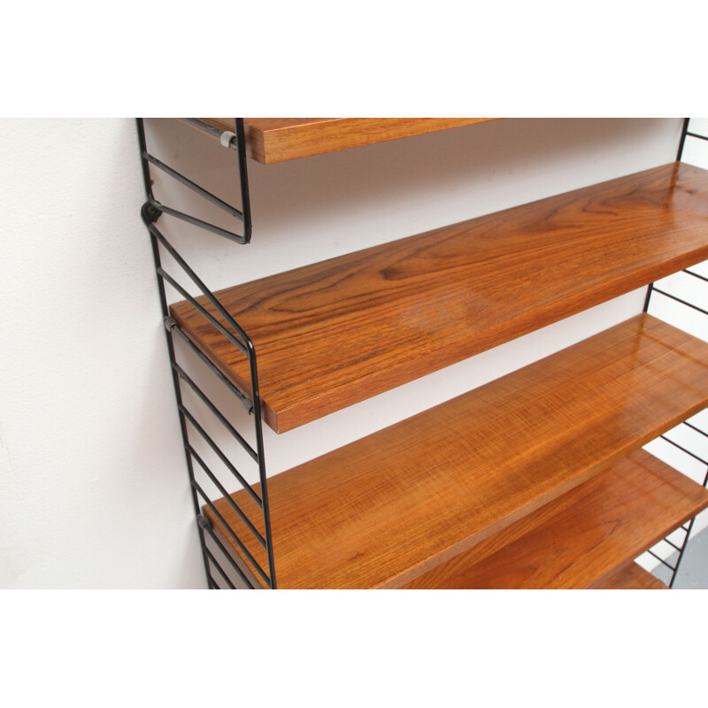 Vintage wall unit in teak with 9 shelves by Nisse Strinning for String, Sweden 1960s