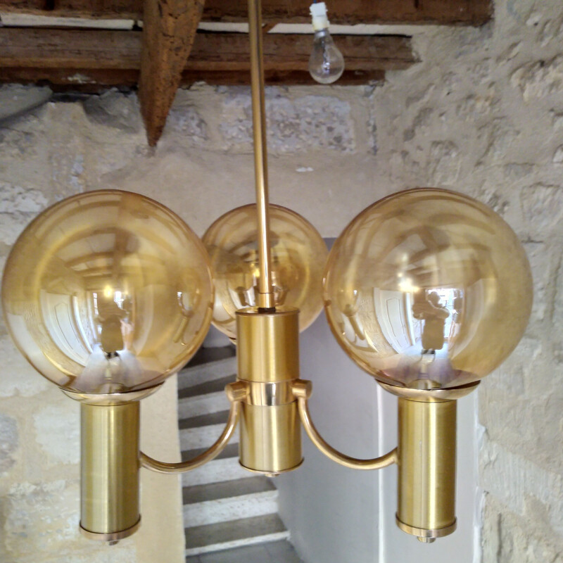 Vintage brass and glass chandelier, Sweden 1960