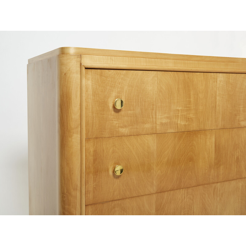 Vintage sycamore chest of drawers by René Prou, 1950