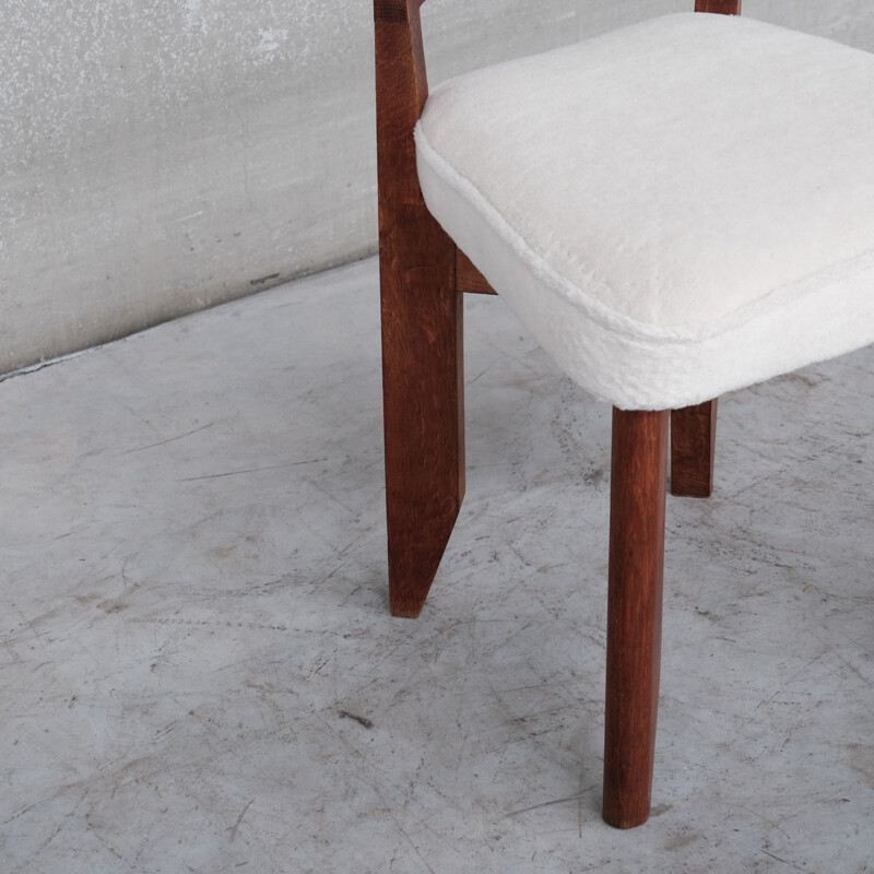 "Rubercrin" mid-century oakwood stool in alpaca fabric by Guillerme et Chambron, France 1960