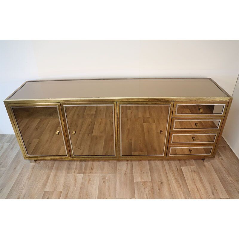 Brass and mirrors vintage sideboard by Michel Pigneres, 1970