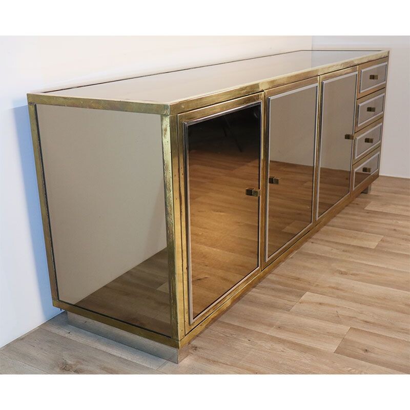 Brass and mirrors vintage sideboard by Michel Pigneres, 1970
