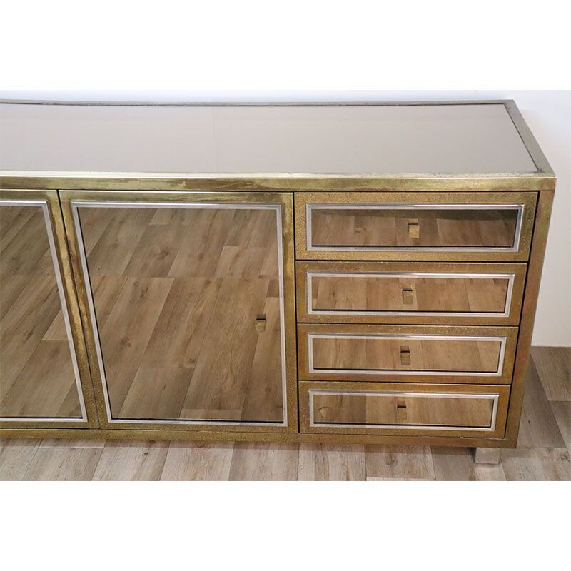 Brass and mirrors vintage sideboard by Michel Pigneres, 1970