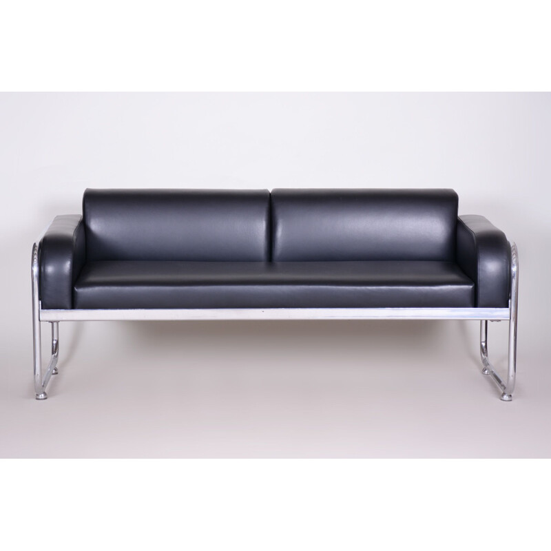 Vintage-Sofa aus schwarzem Leder von Vichr a Spol, 1930