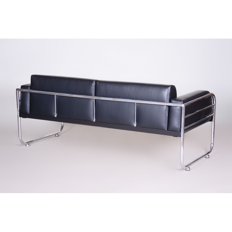 Vintage-Sofa aus schwarzem Leder von Vichr a Spol, 1930