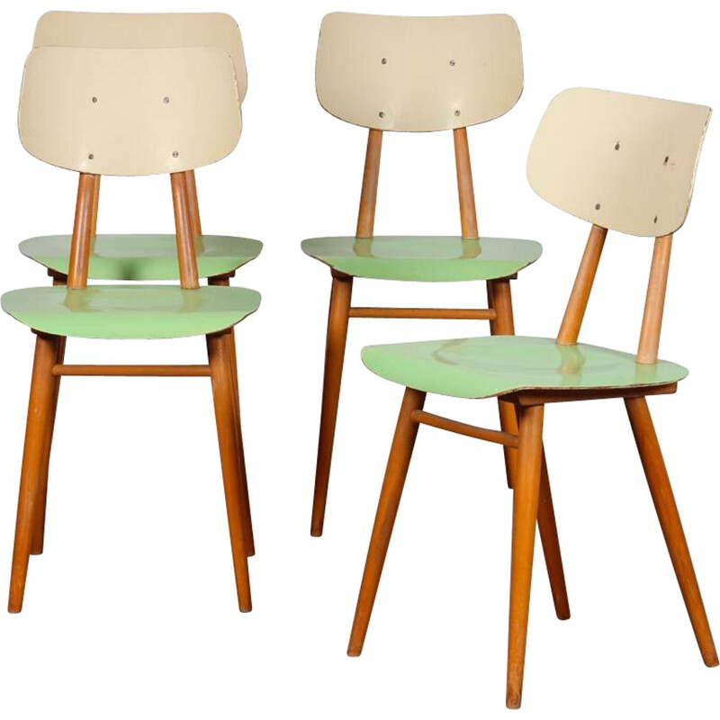 Set of 4 vintage wooden chairs by Ton, Czechoslovakia 1960s