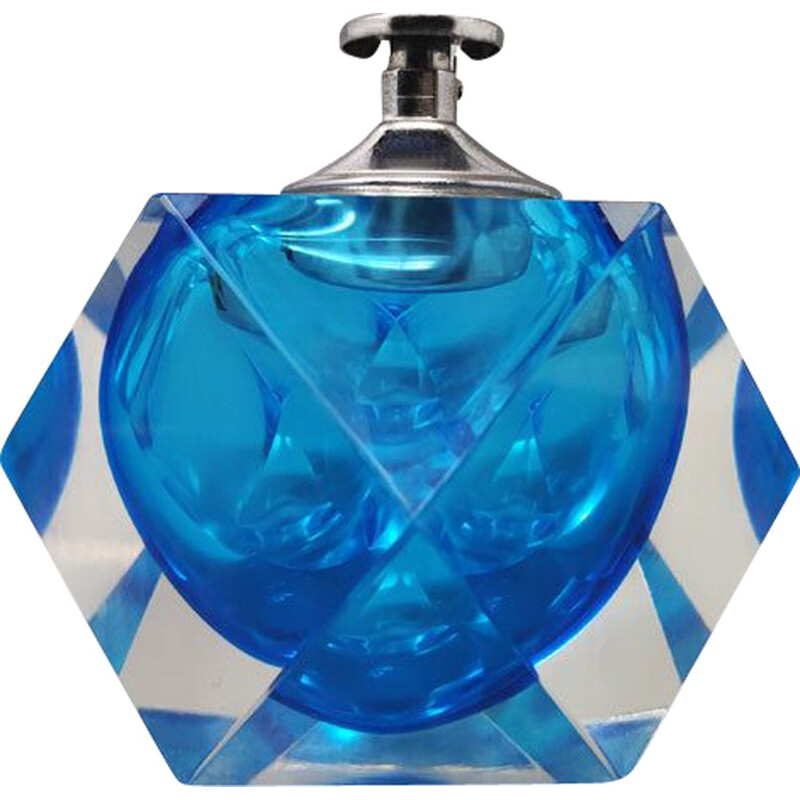 Vintage blue table lighter in Murano Sommerso glass by Flavio Poli for Seguso, 1960s