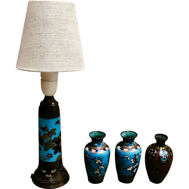 Lot de 3 vases et une lampe vintage, 1950