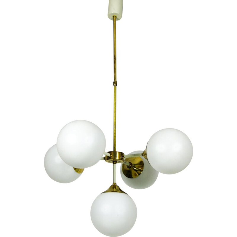 Vintage 5 arms brass chandelier by Emi