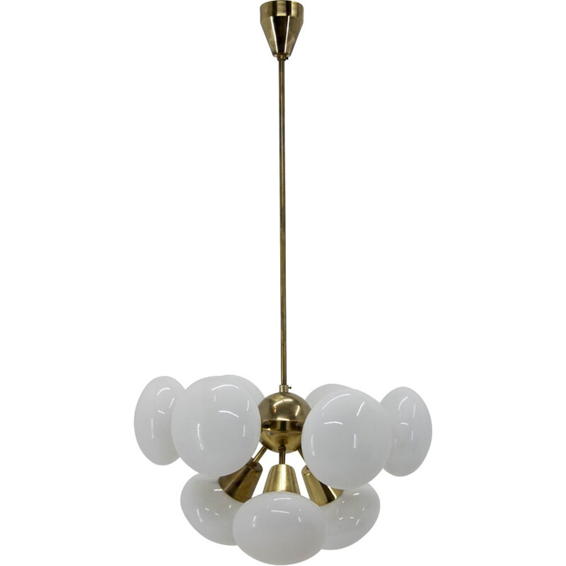 Vintage Sputnik brass and glass chandelier by Kamenický Šenov, Czechoslovakia 1970