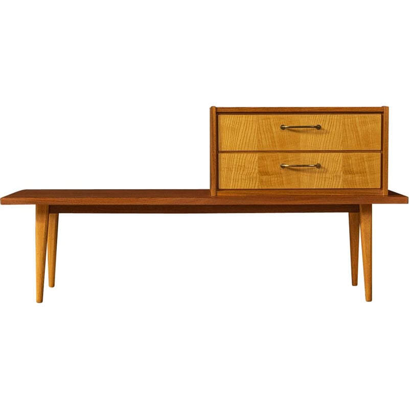 Vintage walnut and ashwood bench with two drawers, Germany 1950s