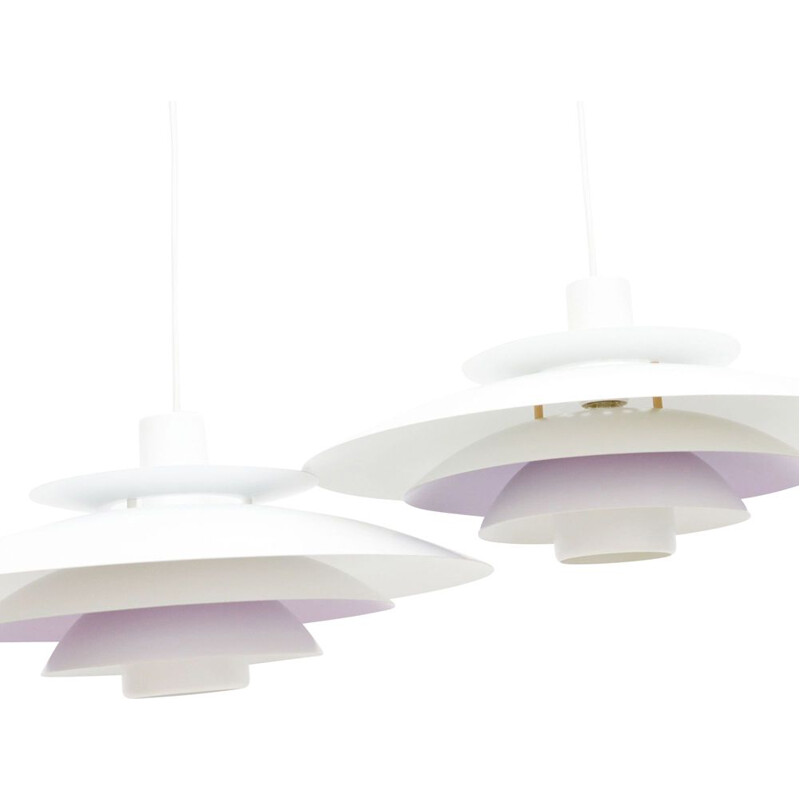 Pair of vintage white Light pendant lamps by L. Schioler for Hoyrup, Denmark 1970s