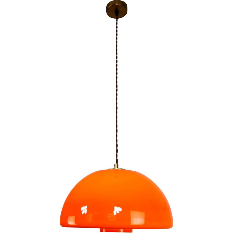 Suspension vintage en verre orange