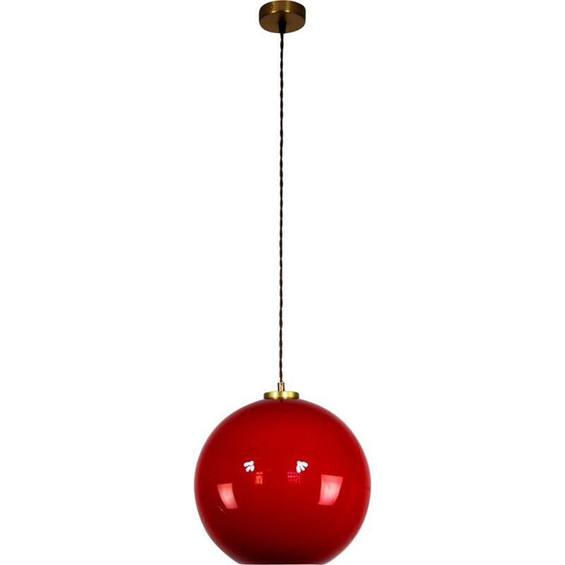 Mid century red glass pendant lamp