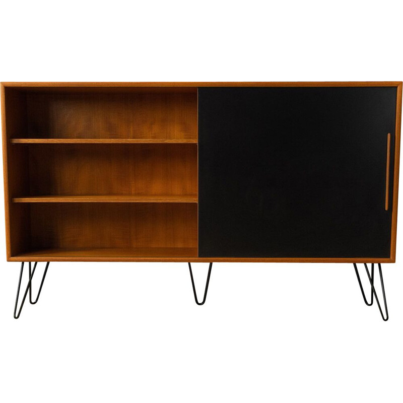 Vintage teak sideboard with black sliding door by Wk Möbel, Germany 1960s