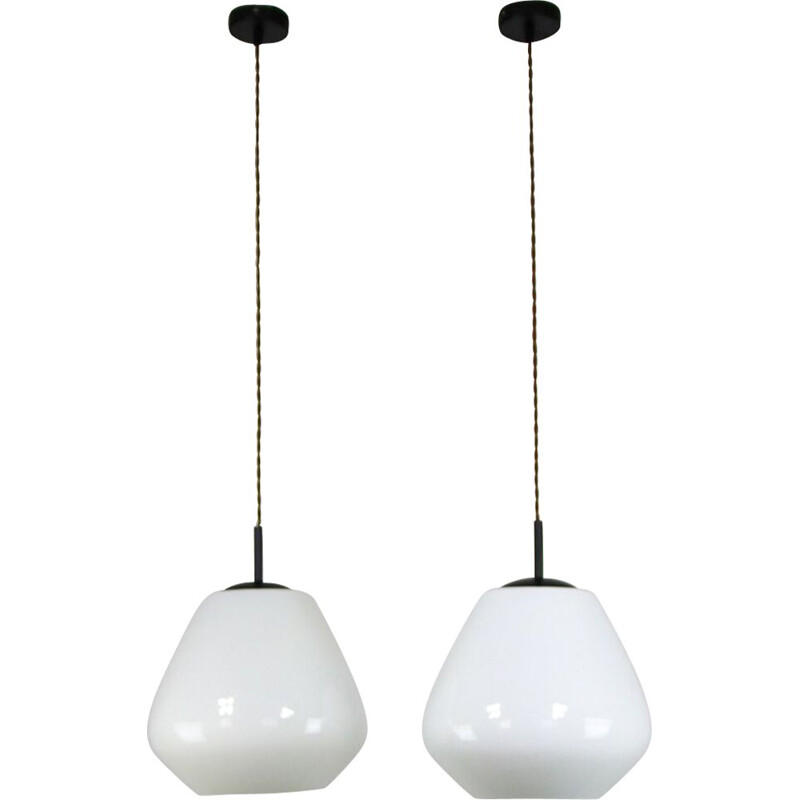 Pair of mid-century Danish opaline glass pendant lamps