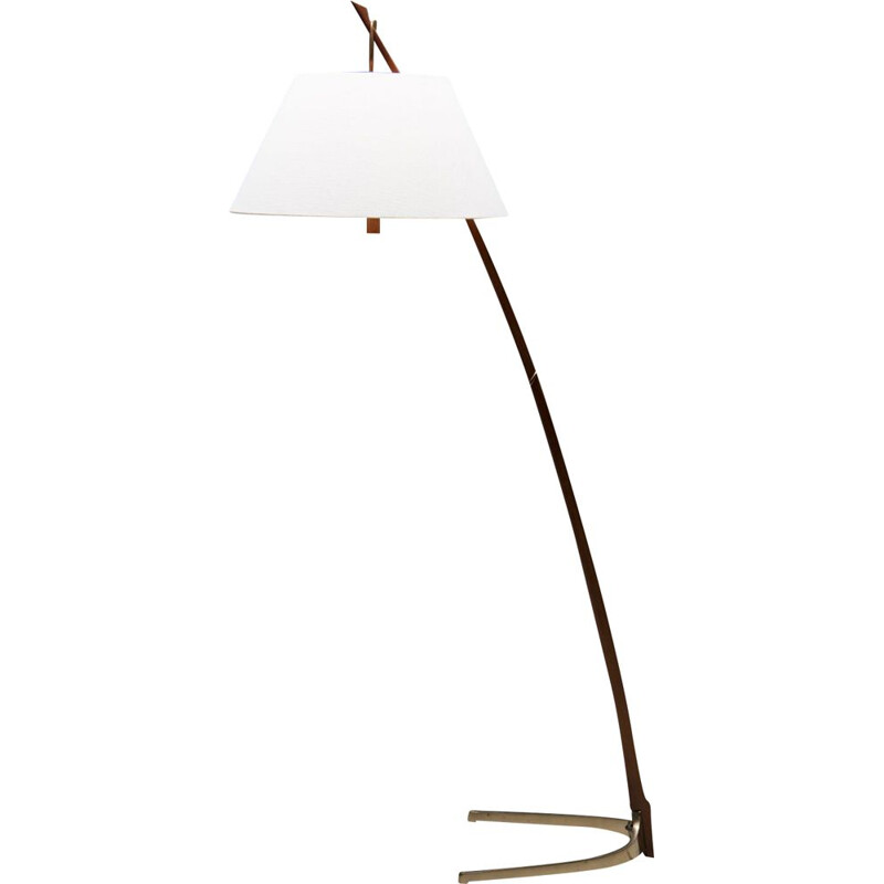 Vintage teak and brass "Dornstab" floor lamp by J.T. Kalmar, 1947