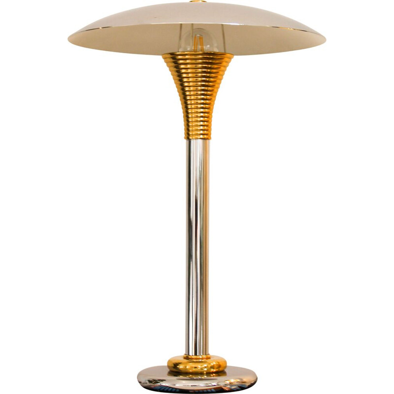Lampe de table vintage en métal chromé et laiton par Drummond, France 1970