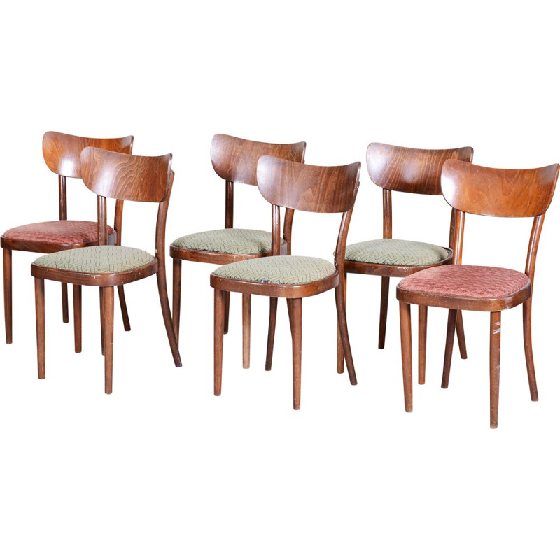 Set van 6 vintage stoelen van Ton, 1940