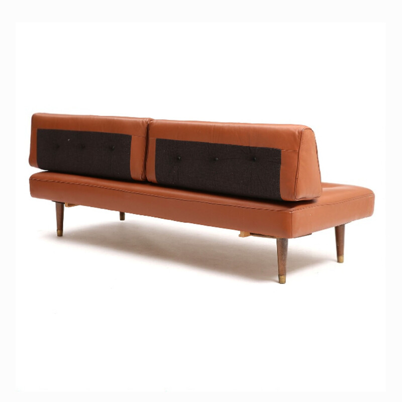 Daybed Danish sofa in cognac leather - 1950s