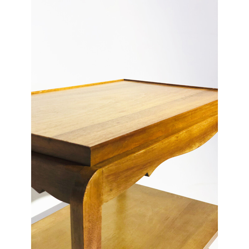 Mesa auxiliar vintage de roble con doble tablero