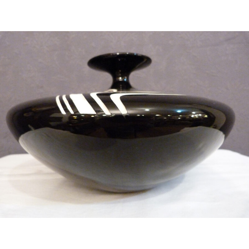 "Toupie" vase in black enameled ceramic - 1960s