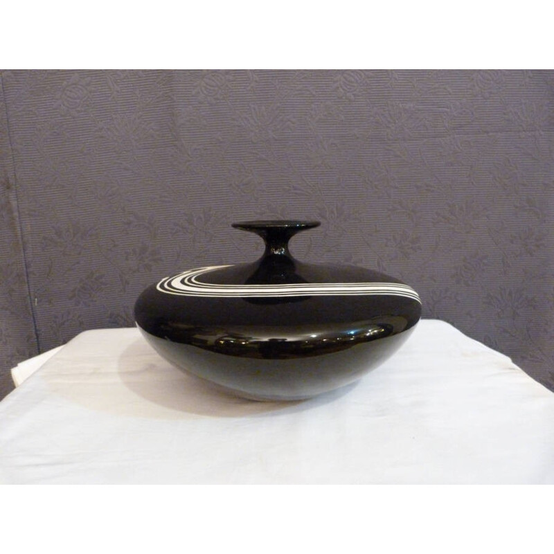 "Toupie" vase in black enameled ceramic - 1960s