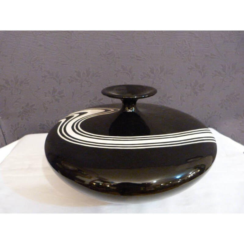 "Toupie" vase in black enameled ceramic - 1960s