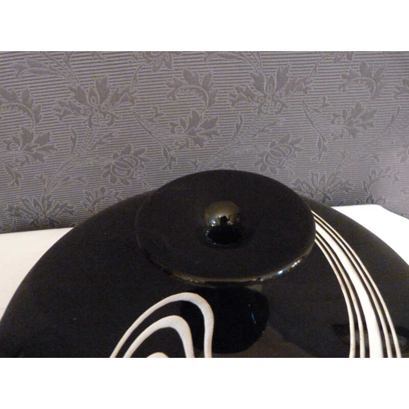"Toupie" vase in black enameled ceramic - 1960s