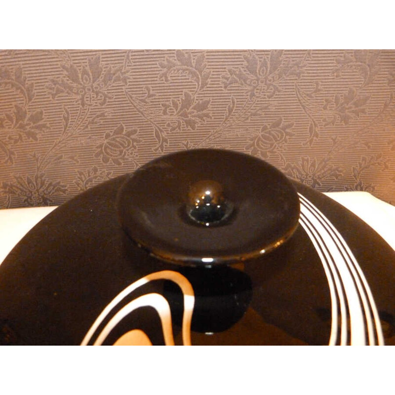"Toupie" vase in black enameled ceramic - 1960s