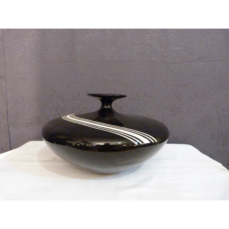 "Toupie" vase in black enameled ceramic - 1960s