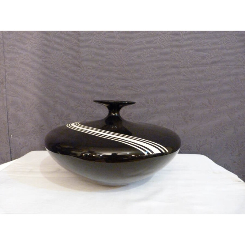 Vase "Toupie" en céramique émaillé noir - 1960